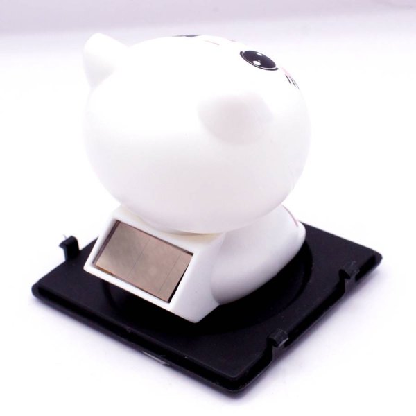 画像3: ソーラー式電池 首ふり 白猫 うなずき猫 小サイズ 目を開けているタイプ (3)