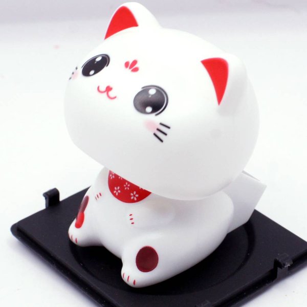 画像7: ソーラー式電池 首ふり 白猫 うなずき猫 小サイズ 目を開けているタイプ (7)
