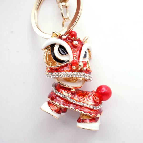 画像2: 首振り 獅子舞人形 キーホルダー 赤色 245A1 (2)