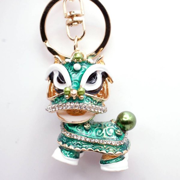 画像2: 首振り 獅子舞人形 キーホルダー 緑色 245A1 (2)