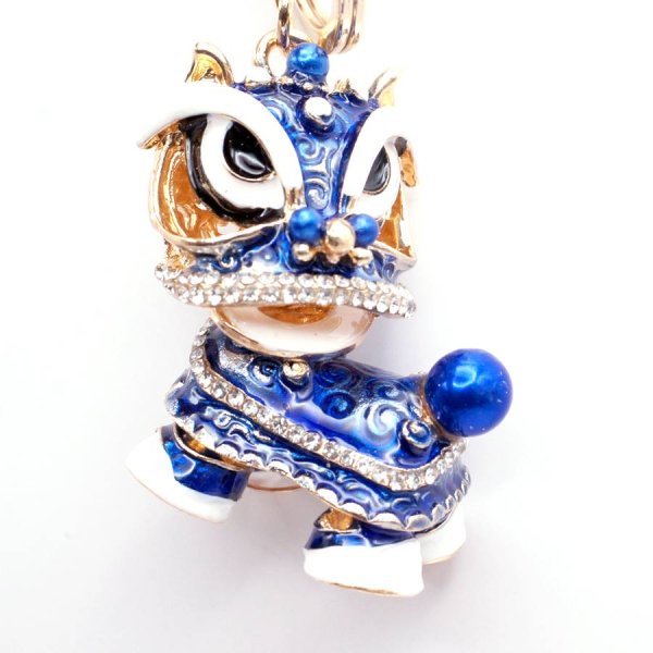画像2: 首振り 獅子舞人形 キーホルダー 青色 245A1 (2)