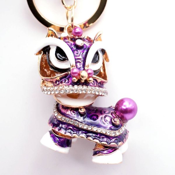 画像2: 首振り 獅子舞人形 キーホルダー 紫色 245A1 (2)