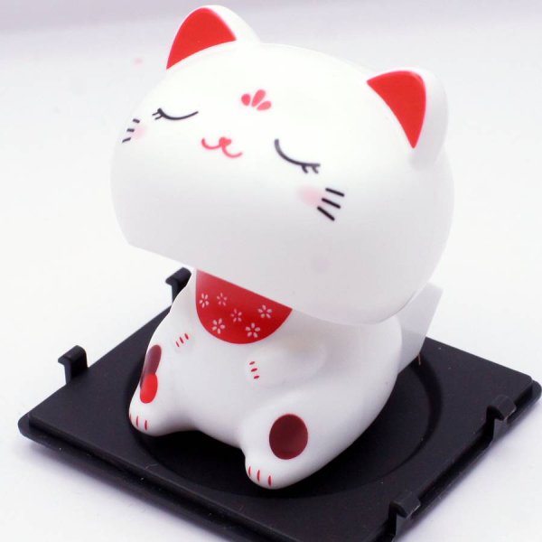 画像4: ソーラー式電池 首ふり 白猫 うなずき猫 小サイズ 目を閉じているタイプ (4)