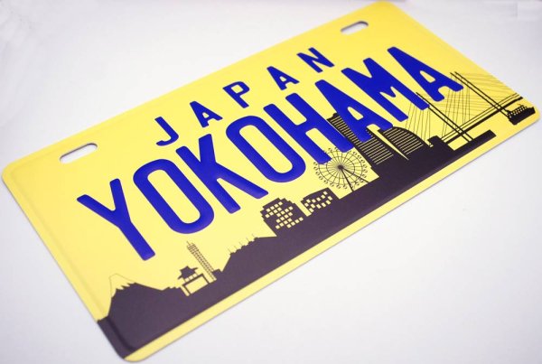 画像2: 横浜ご当地 USAサインプレート JAPAN YOKOHAMA  黄＋紺文字 (2)