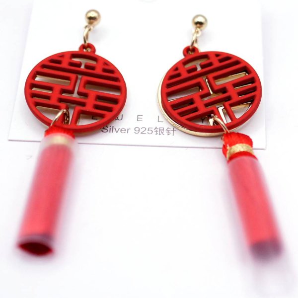 画像2: 吉祥　中華ピアス　丸双喜ピアス　6.5cm (2)