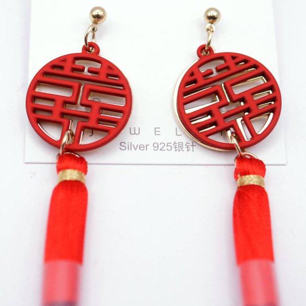 画像3: 吉祥　中華ピアス　丸双喜ピアス　6.5cm (3)