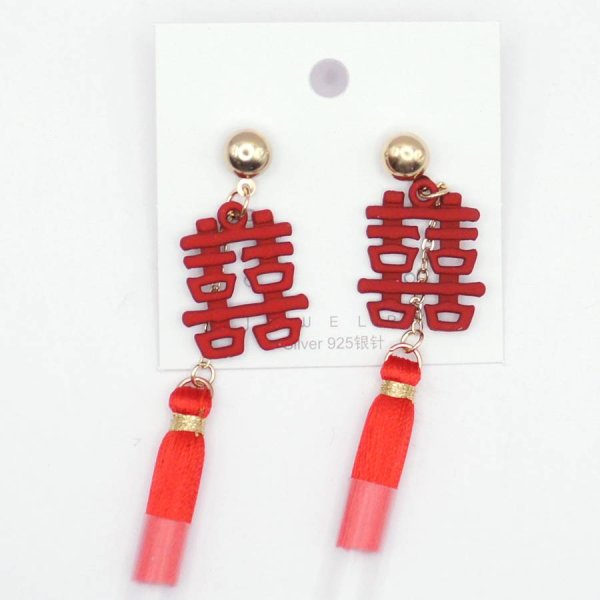 画像2: 吉祥　中華ピアス　双喜ピアス　6.5cm (2)