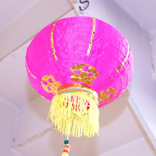 画像2: 布紅提灯 桃色 ランタン 無地 8インチ 2個セット 216C0808 (2)