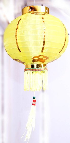 画像1: 布紅提灯 黄色 ランタン 無地 8インチ 2個セット 216C0808 (1)