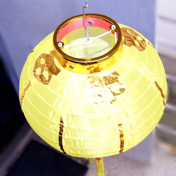 画像2: 布紅提灯 黄色 ランタン 無地 8インチ 2個セット 216C0808 (2)