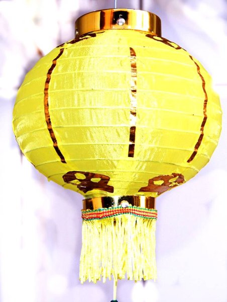 画像5: 布紅提灯 黄色 ランタン 無地 8インチ 2個セット 216C0808 (5)