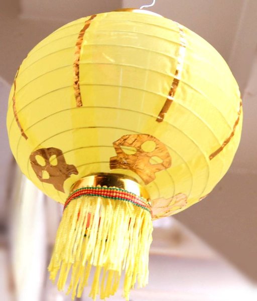 画像10: 布紅提灯 黄色 ランタン 無地 8インチ 2個セット 216C0808 (10)