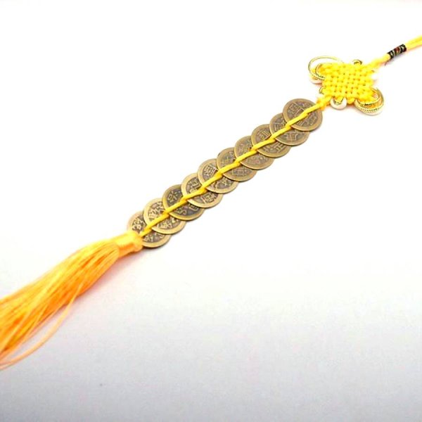 画像1: 中国飾り 十帝古銭 吊るし飾り245011 黄色 (1)