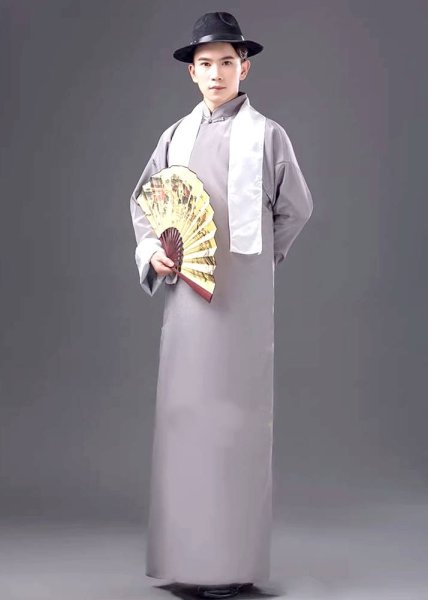 画像4: 男性チャンパオ  灰色  薄手綿ポリ素材 (4)