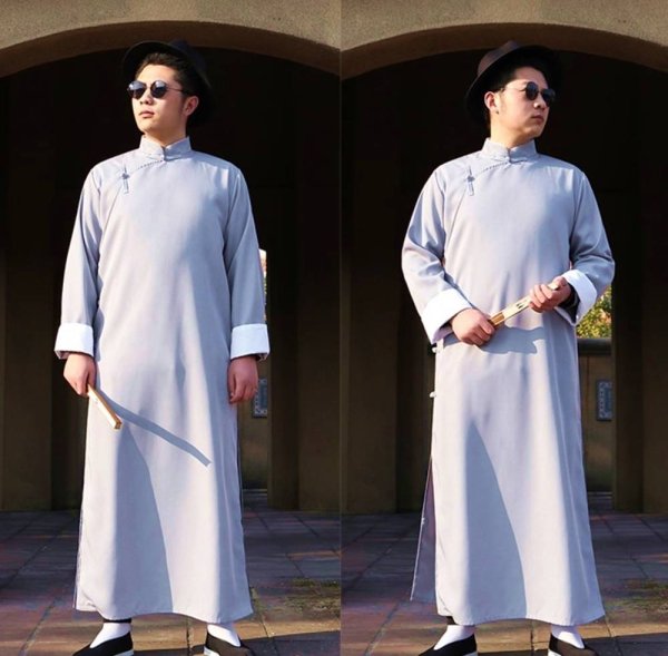 画像5: 男性チャンパオ  灰色  薄手綿ポリ素材 (5)