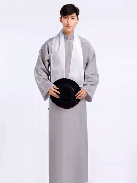 画像6: 男性チャンパオ  灰色  薄手綿ポリ素材 (6)