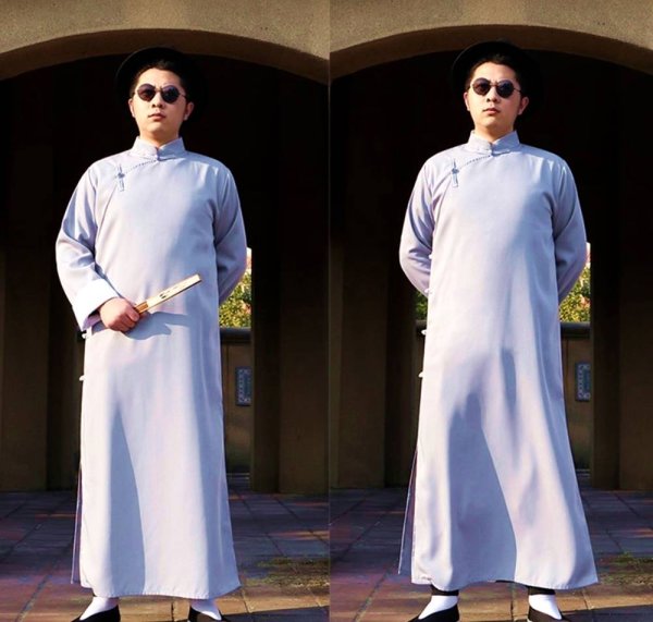 画像7: 男性チャンパオ  灰色  薄手綿ポリ素材 (7)