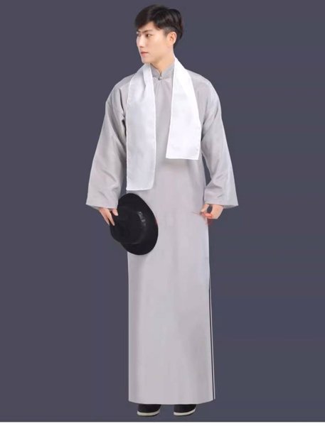 画像10: 男性チャンパオ  灰色  薄手綿ポリ素材 (10)