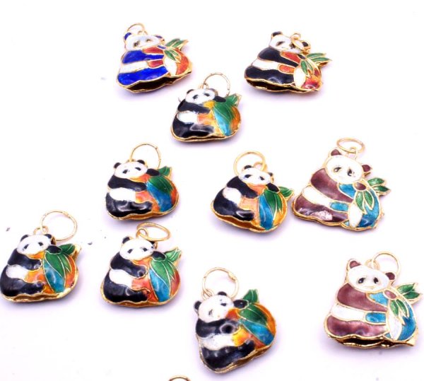 画像1: 七宝 (景泰藍) パンダ アクセサリー TOPパーツ 5個セット (1)