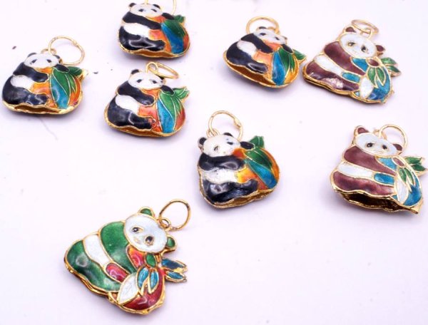 画像2: 七宝 (景泰藍) パンダ アクセサリー TOPパーツ 5個セット (2)