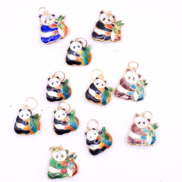 画像4: 七宝 (景泰藍) パンダ アクセサリー TOPパーツ 5個セット (4)