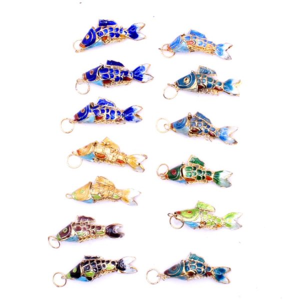 画像1: 七宝 (景泰藍) 小魚A アクセサリー TOPパーツ 5個セット (1)