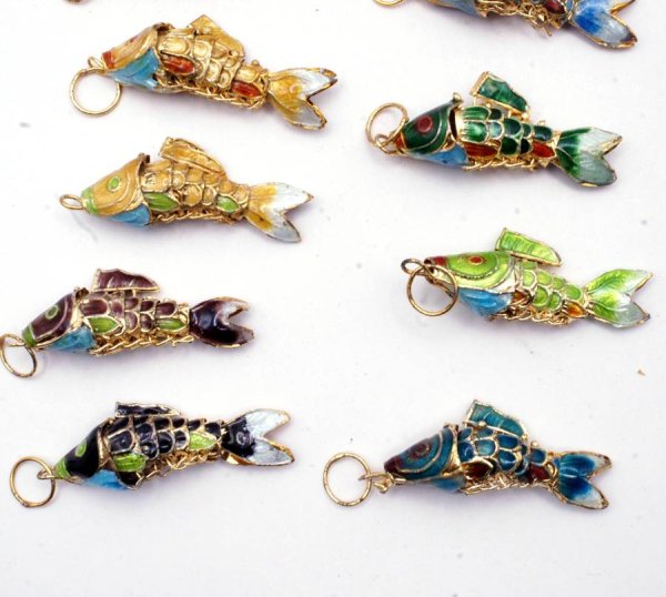 画像2: 七宝 (景泰藍) 小魚A アクセサリー TOPパーツ 5個セット (2)