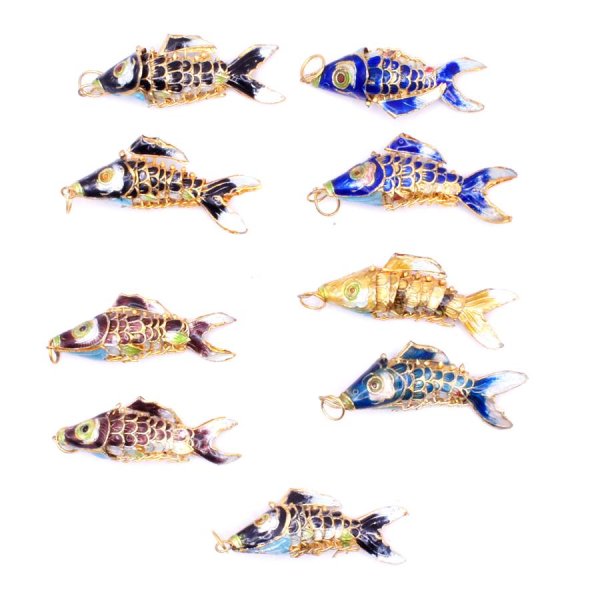 画像1: 七宝 (景泰藍) 中魚Bアクセサリー TOPパーツ 3個セット (1)