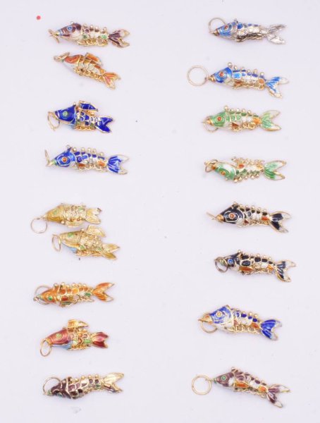 画像1: 七宝 (景泰藍) 小魚C アクセサリー TOPパーツ 5個セット (1)