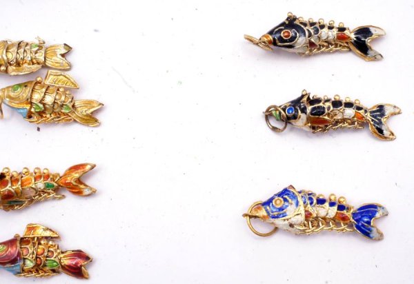 画像7: 七宝 (景泰藍) 小魚C アクセサリー TOPパーツ 5個セット (7)