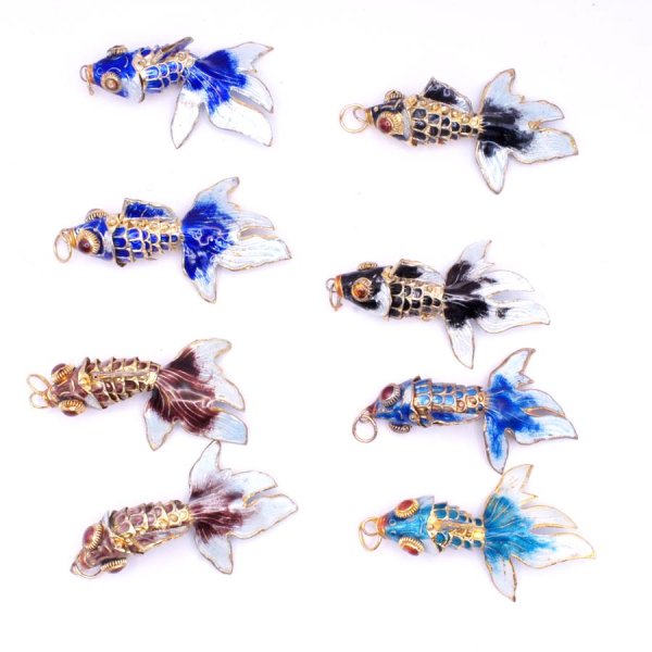 画像1: 七宝 (景泰藍) 大 魚G アクセサリー TOPパーツ 2個 (1)