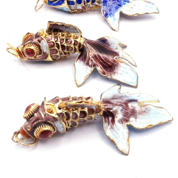 画像2: 七宝 (景泰藍) 大 魚G アクセサリー TOPパーツ 2個 (2)