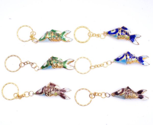 画像1: 七宝 (景泰藍) 大 魚H アクセサリー  キーホルダー 2個 (1)