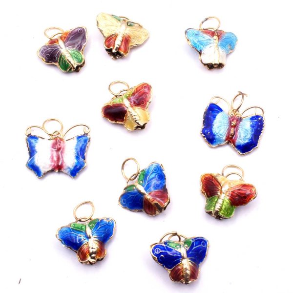 画像1: 七宝 (景泰藍) 蝶々 アクセサリー TOPパーツ 5個セット (1)