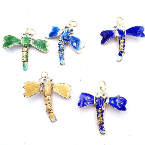 画像1: 七宝 (景泰藍) トンボ(蜻蛉) アクセサリー TOPパーツ 5個セット (1)