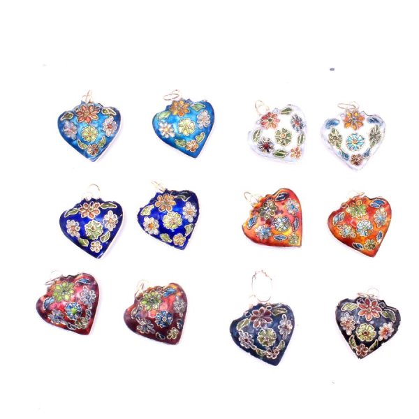 画像1: 七宝 (景泰藍) 小ハートA アクセサリー TOPパーツ 5個セット (1)