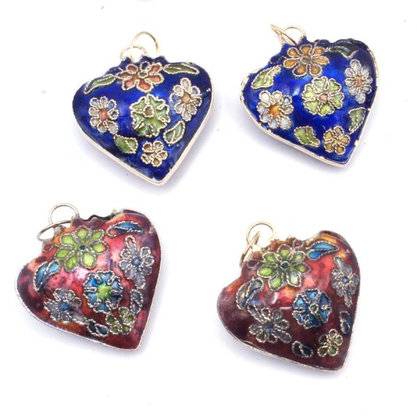 画像2: 七宝 (景泰藍) 小ハートA アクセサリー TOPパーツ 5個セット (2)