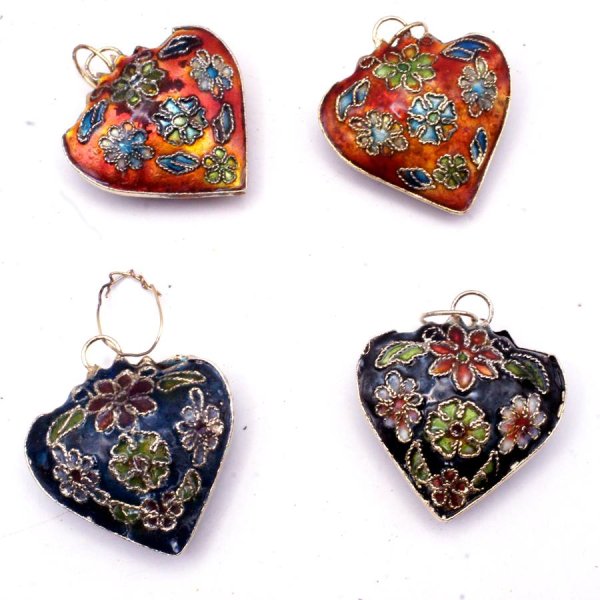 画像3: 七宝 (景泰藍) 小ハートA アクセサリー TOPパーツ 5個セット (3)