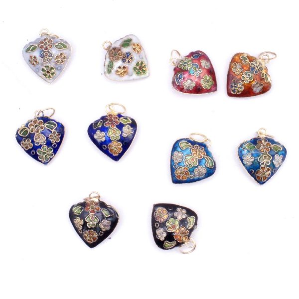 画像1: 七宝 (景泰藍) 中ハートB アクセサリー TOPパーツ 3個セット (1)