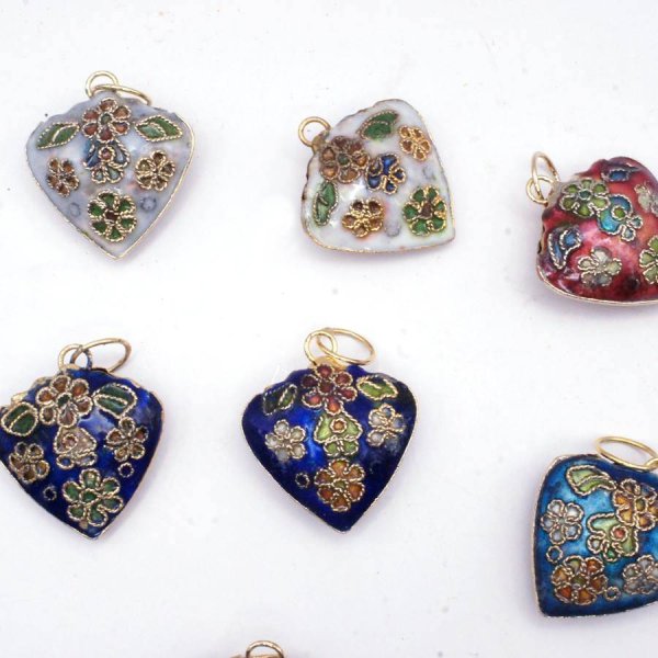 画像2: 七宝 (景泰藍) 中ハートB アクセサリー TOPパーツ 3個セット (2)