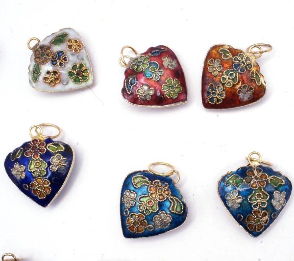 画像3: 七宝 (景泰藍) 中ハートB アクセサリー TOPパーツ 3個セット (3)