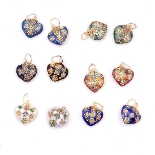 画像1: 七宝 (景泰藍) 大ハートC アクセサリー TOPパーツ 2個 (1)