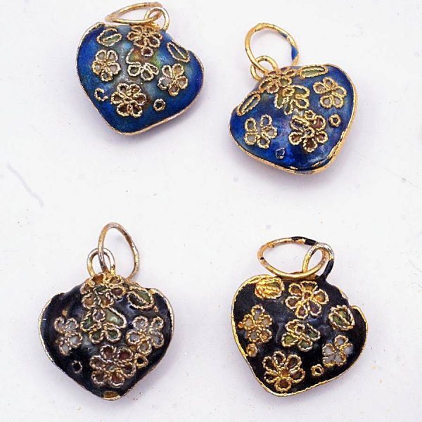 画像2: 七宝 (景泰藍) 大ハートC アクセサリー TOPパーツ 2個 (2)