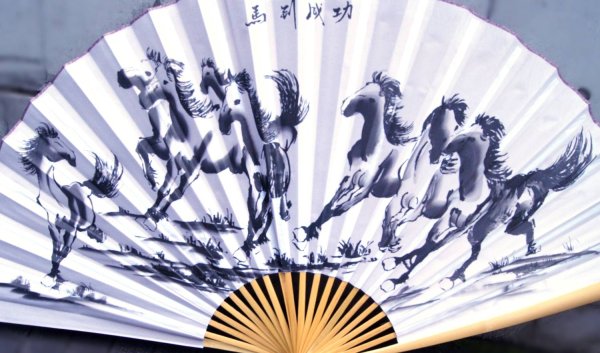 画像3: 2026年午年　書画 壁掛け 大扇子90ｃｍ 馬到成功 馬5頭 (3)