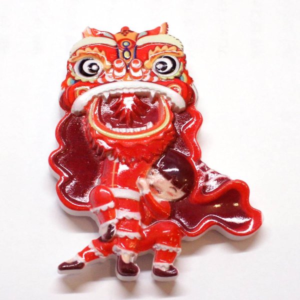 画像1: ポリストーン製　獅子舞 獅子頭 マグネット5 (1)