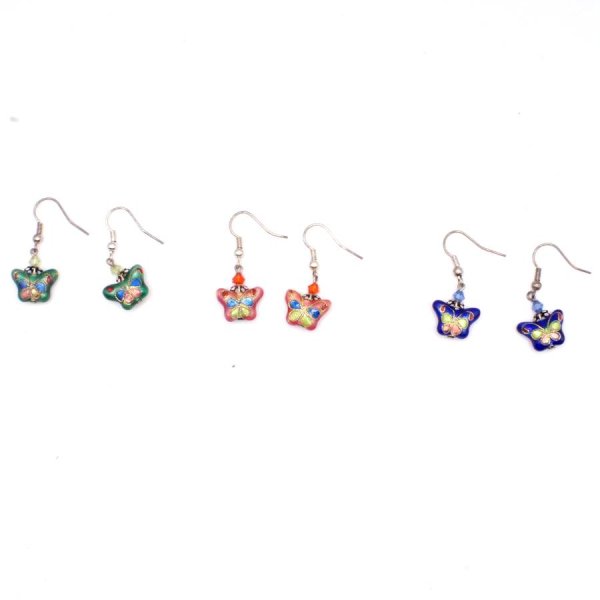 画像1: 七宝 (景泰藍)  蝶々型ピアス 3セット 1 (1)