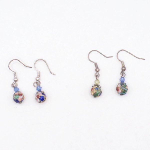 画像1: 七宝 (景泰藍)  丸型ピアス 2セット 5 (1)