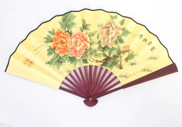 画像1: 牡丹柄 扇子 33cm  223007 (1)