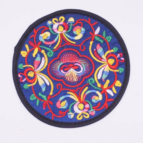 画像1: 中華風 刺繍 ティー コースター 1枚 225A4 紺色 (1)