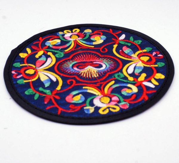 画像3: 中華風 刺繍 ティー コースター 1枚 225A4 紺色 (3)